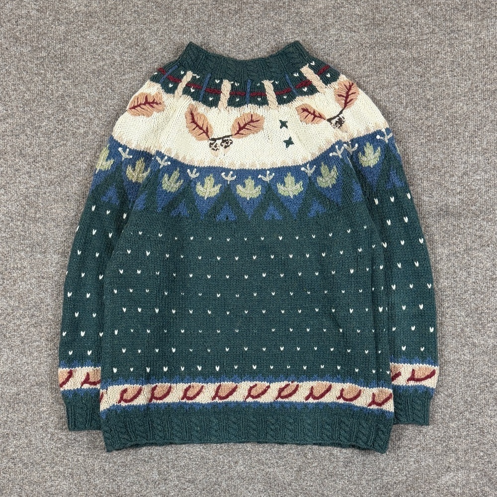 Vintage Wool Blend Nordic Fair Isle Fall Leaves Winter Pullover Sweater Womens M - Picture 2 of 10